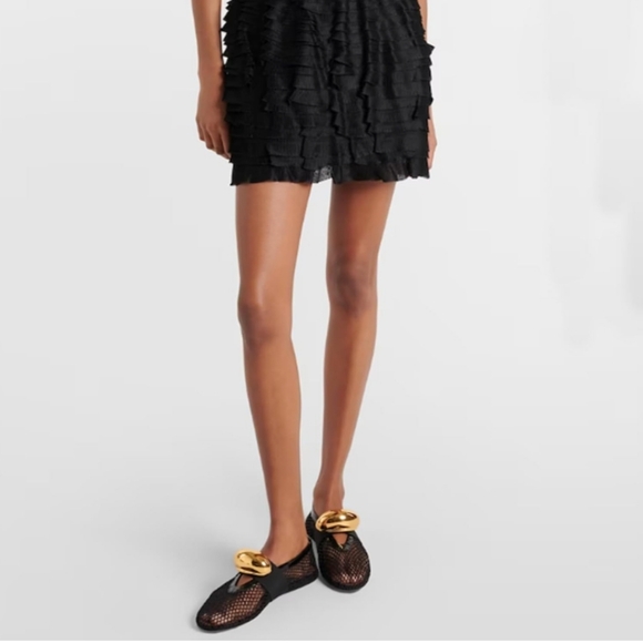 Mesh Ballet Flats Black Ballerina Shoes with Gold Buckle strap - Picture 2 of 9